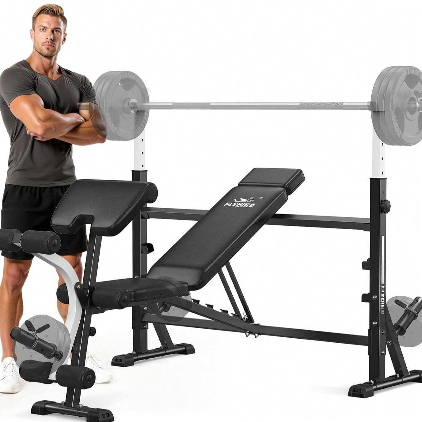 Home Gym Leg Press - FLYBIRD Adjustable Weight Bench, With Bench