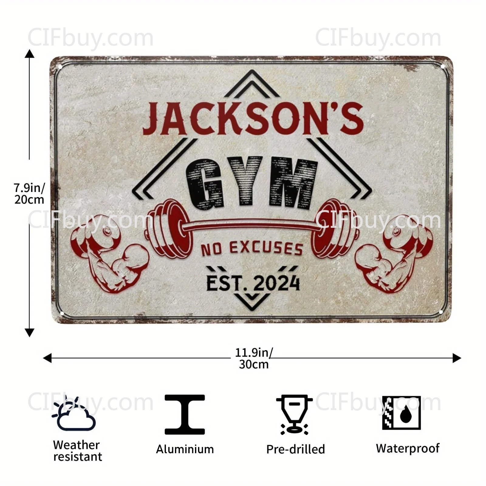 Home Gym Decor - 30x20cm Vintage Custom Gym Metal Plaque,