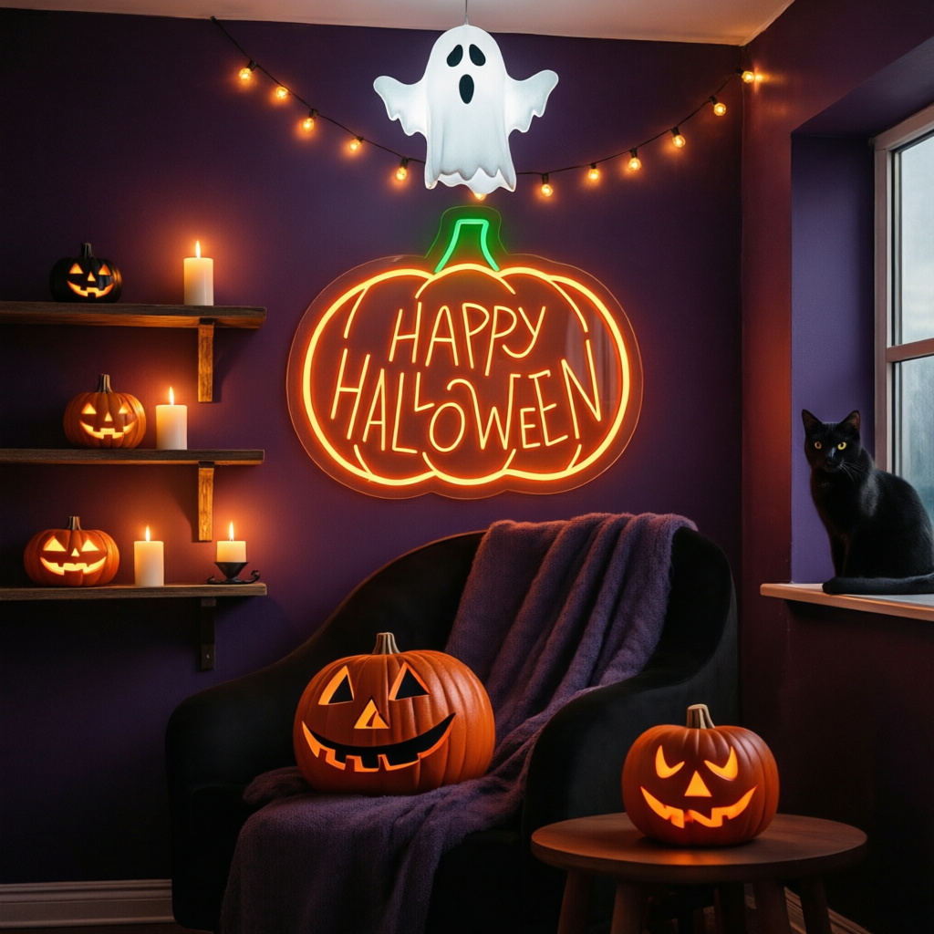 Halloween Neon Sign Custom Pum - Home Gym Decor 评论和价格