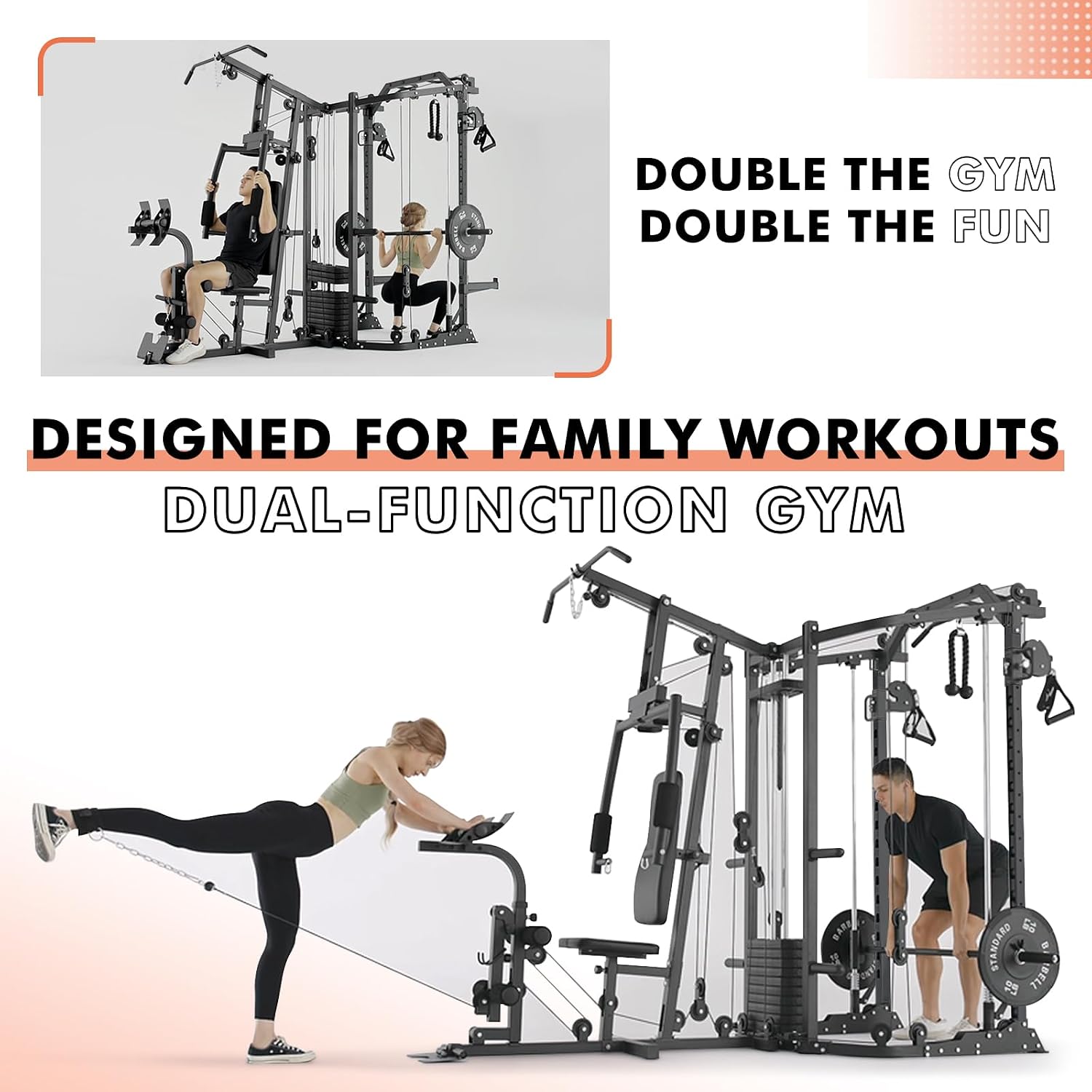 Dual-Station SmithΔ Machine Po - Home Gym Cable Machine With Weight Stack 评论和价格